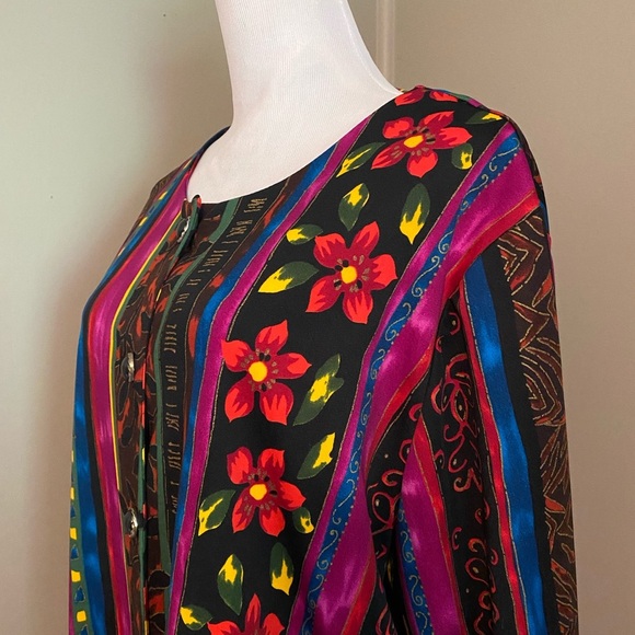 Top Notch Sz 2X Vibrant Multicolor Button Front Blouse Shirt - Picture 4 of 8